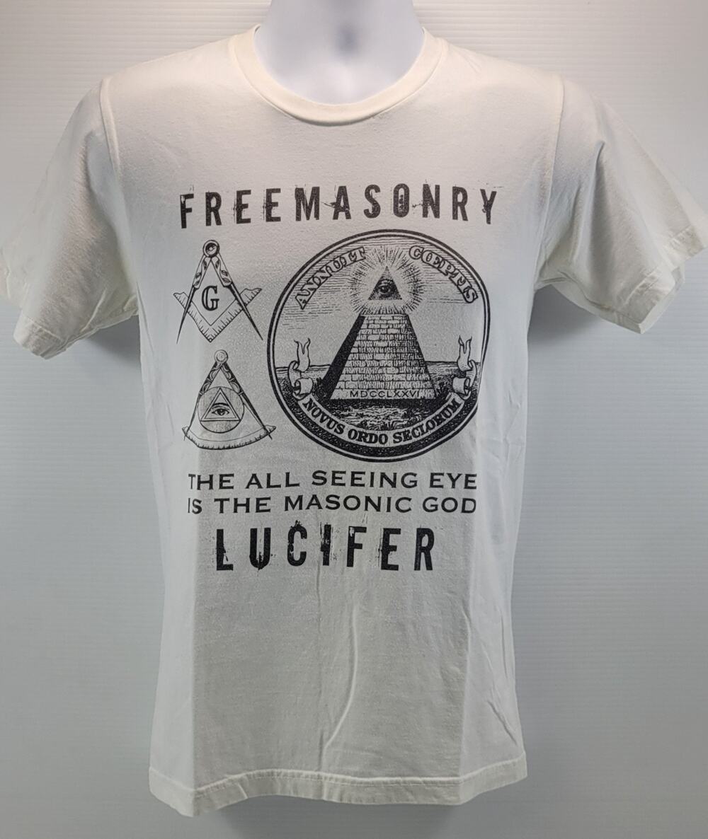 F1) Vintage American Apparel Men Freemasonry Graphic White Cotton T-Shirt Small